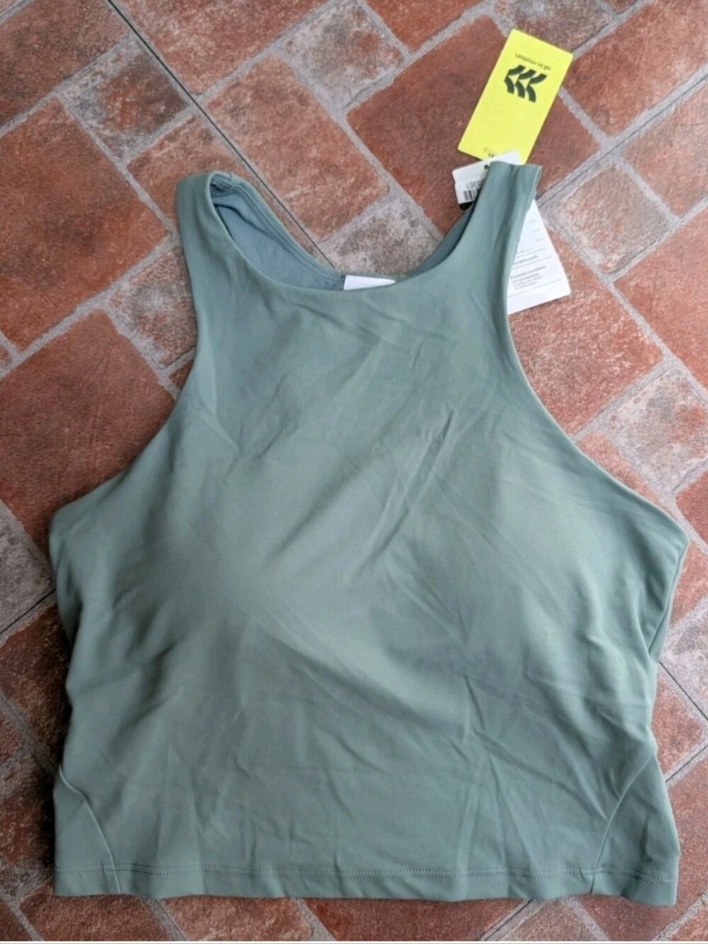 All In Motion Tank Top Women Med Tank High Neck Moisture Wicking Sage Green Crop